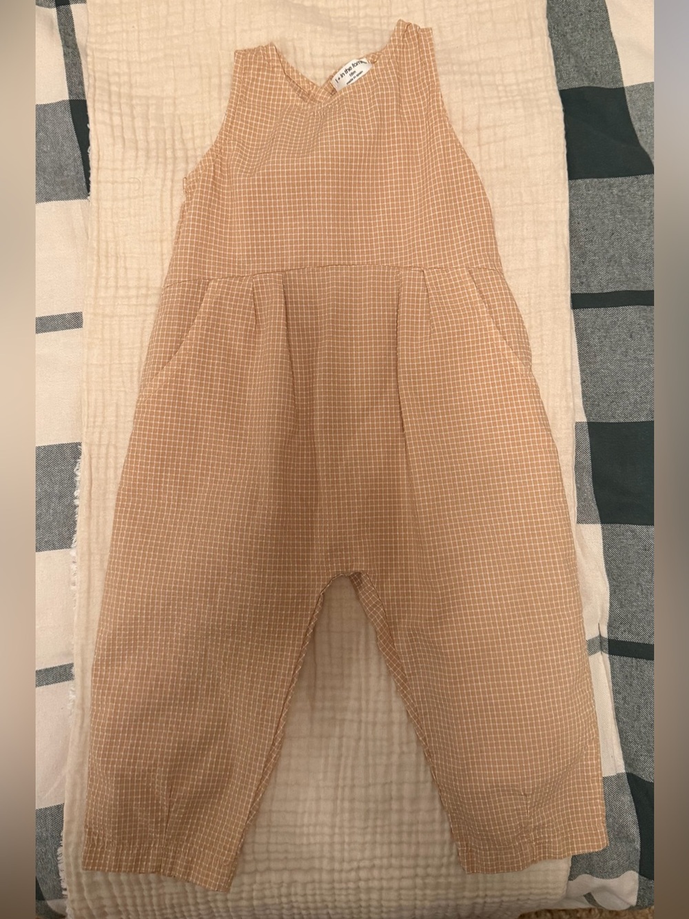 Beige Gingham Baby Romper 18M